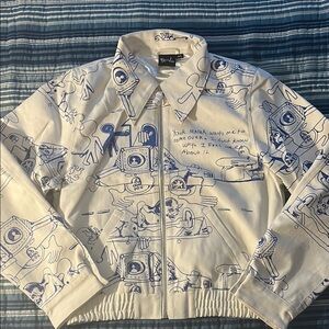 FEWO White and Blue Graphic Jacket